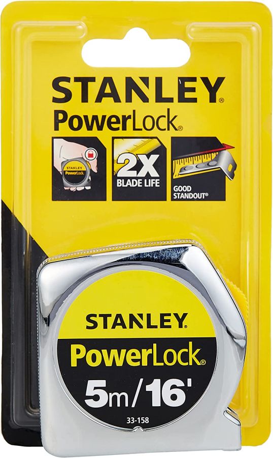 Stanley Power Lock Tape Measuring Tape, 5M/16 Inch