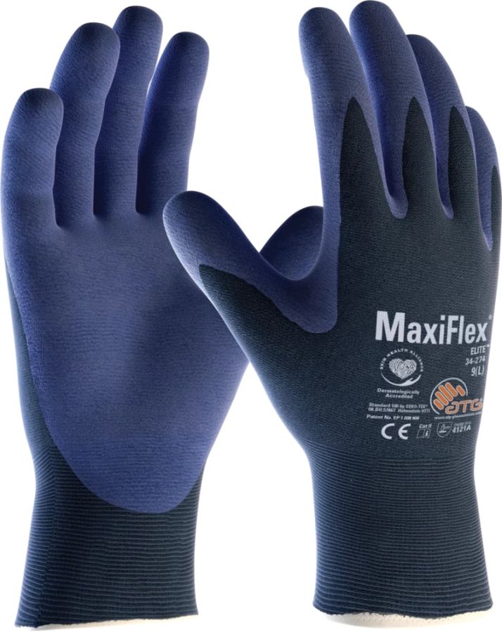 ATG MaxiFlex® Elite™ 34-274 Cut Resistant Safety Gloves, Palm Coated KnitWrist, Thickness 0.80 mm, Size 6 (XS) Length 195 mm
