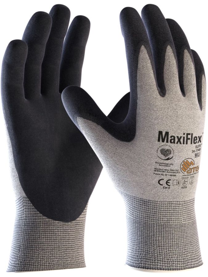 ATG MaxiFlex® Elite™ 34-774B Cut Resistant Safety Gloves, Palm Coated KnitWrist, Thickness 0.75 mm, Size 11 (XXL) Length 230 mm