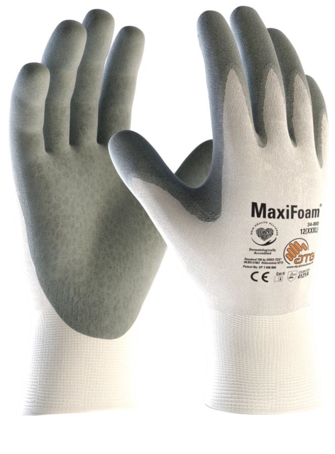 ATG MaxiFoam® 34-800 Cut Resistant Safety Gloves, Palm Coated Knitwrist, Thickness 1.10 mm, Size 8 (M) Length 220 mm