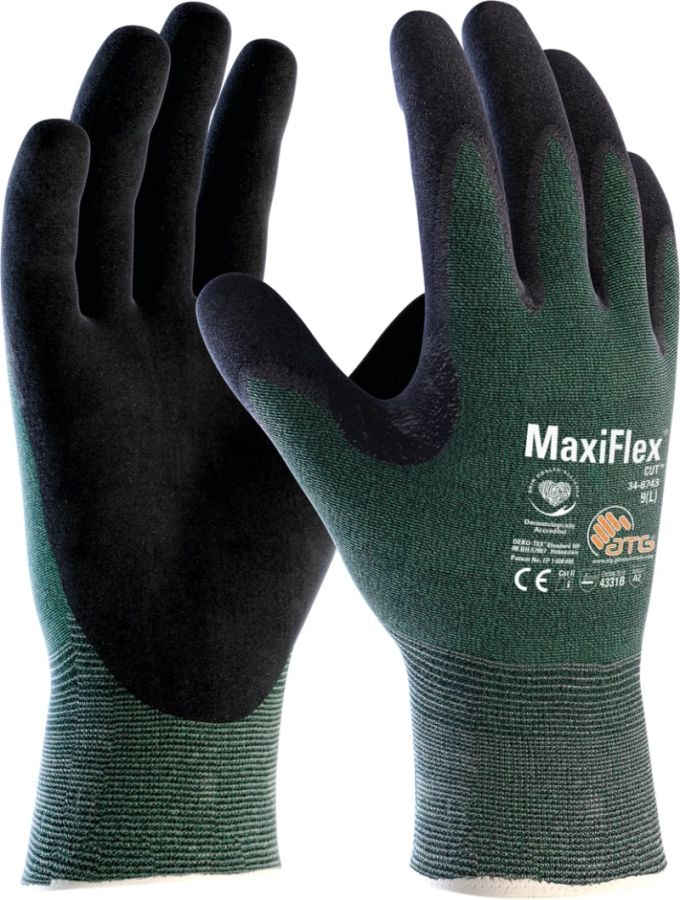 ATG MaxiFlex® Cut™ 34-8743 Cut Resistant Safety Gloves, Palm Coated Knitwrist, Thickness 0.80 mm, Size 12 (XXXL) Length 255 mm