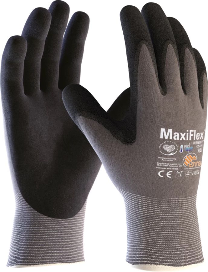 ATG MaxiFlex® Ultimate™ with AD-APT® 42-874 Cut Resistant Safety Gloves, Palm Coated KnitWrist, Thickness 1.0 mm, Size 12 (XXXL) Length 240 mm