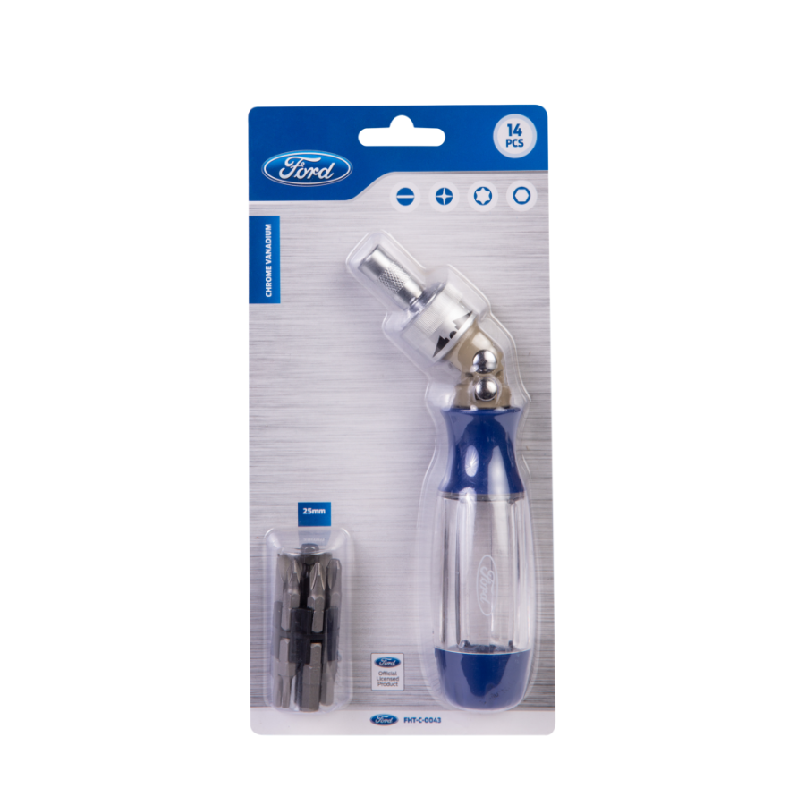 Ford 14-IN-1 Ratchet Screwdriver Set, FHT-C-0043, 25MM, Clear and Blue