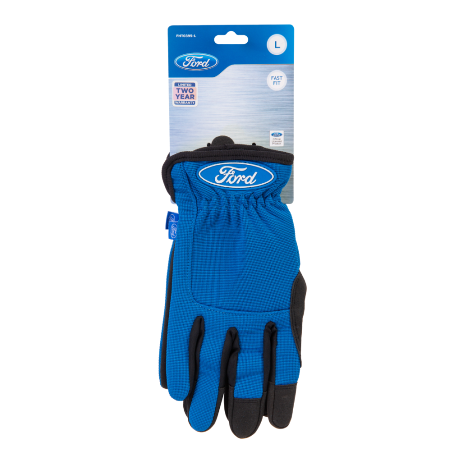 Ford Fast Fit Gloves, FHT0395, L, Black and Blue