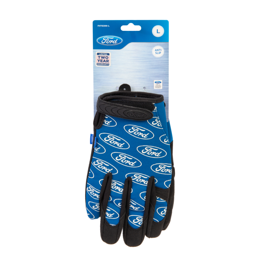 Ford GRIP Gloves, FHT0399, L, Black and Blue