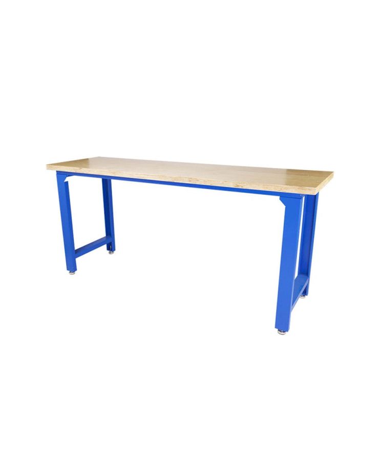 Gazelle Wood Top Workbench With Steel Frame, G2602, 79 Inch, Blue/Beige