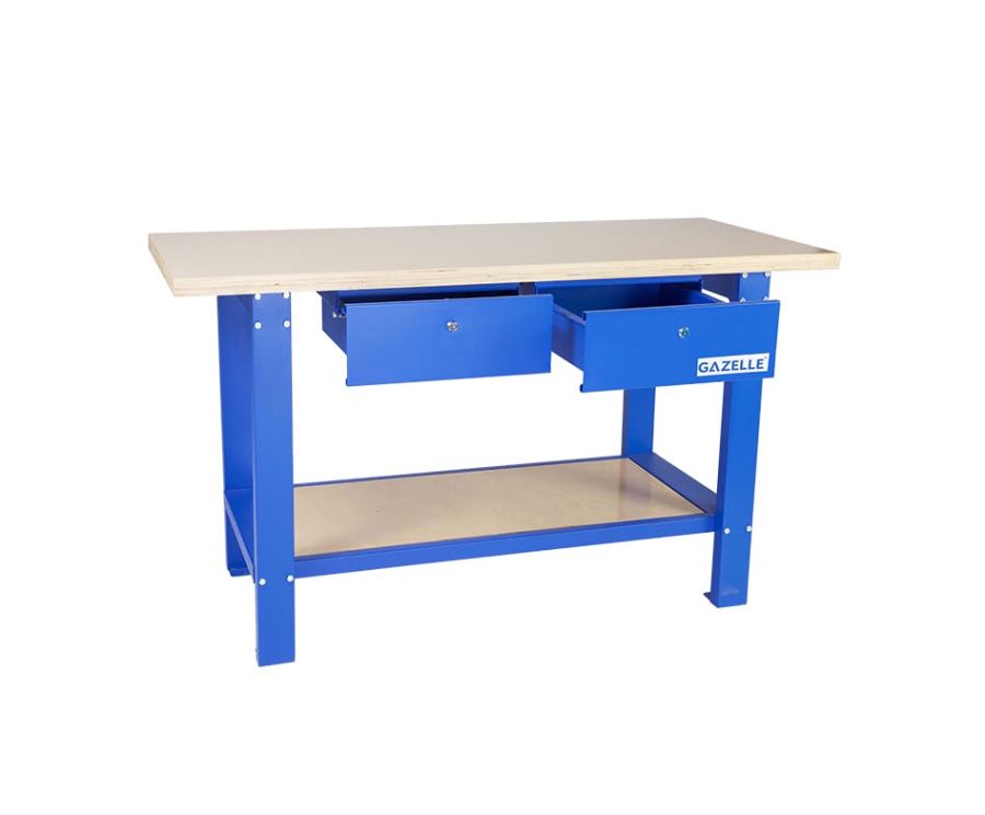 Gazelle Wood Top Workbench With Drawers, G2604, 59 Inch, Blue/Beige