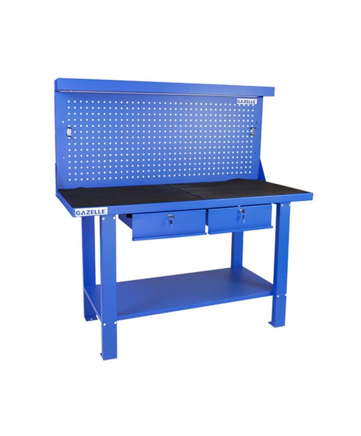 Gazelle Steel Workbench With Pegboard/Drawers, G2605, 59 Inch, Blue