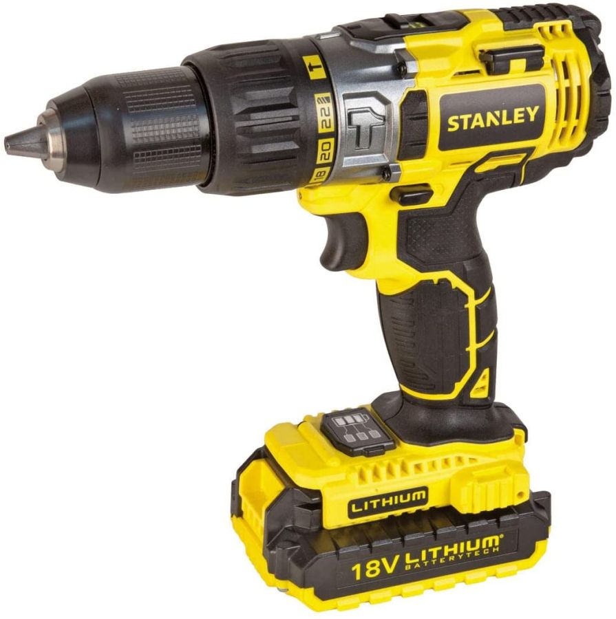 Stanley Cordless Hammer Drill, 18V 2.0 Ah, Li-Ion Battery With Charger, Kitbox, Yellow - Stdc18M2K-B5, 2 Years Brand Warranty