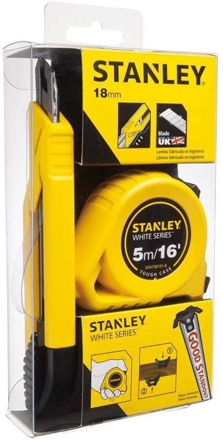 Stanley 5M/16' Measuring Tape + 19 mm Snap-Off Knife Set, STHT74254-8, Set Of 2