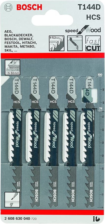 Bosch Jigsaw Blade, T144D, 100mm, 5/6tpi, PK10