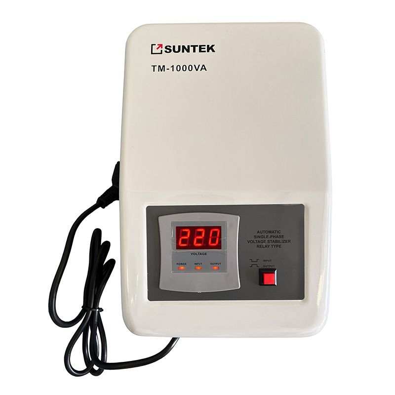 Suntek TM-1000VA Relay Type Voltage Stabilizer, Rated Power 1000 VA, Input Voltage Range 120-285 V, Maximum Current 4 A