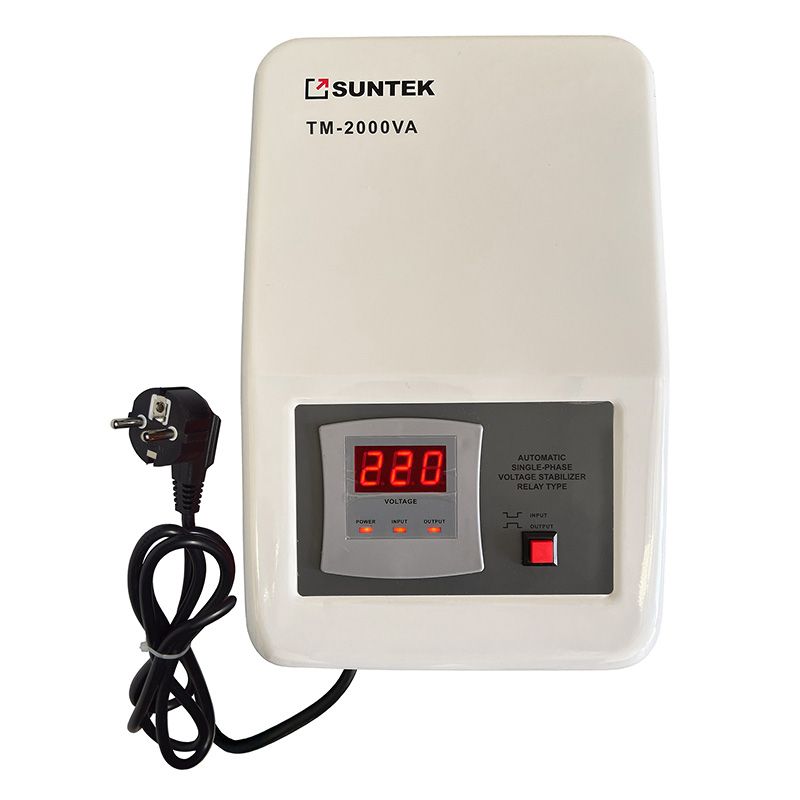 Suntek TM-2000VA Relay Type Voltage Stabilizer, Rated Power 2000 VA, Input Voltage Range 120-285 V, Maximum Current 10 A