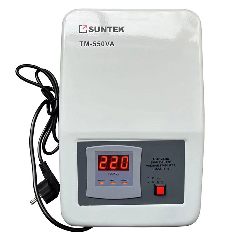 Suntek TM-550VA Relay Type Voltage Stabilizer, Rated Power 550 VA, Input Voltage Range 120-285 V, Maximum Current 2 A