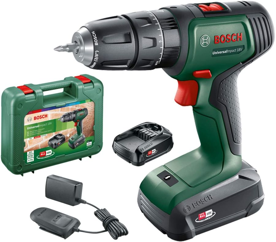 Bosch Cordless Hammer Drill, UniversalImpact-18, 18V, Green/Black