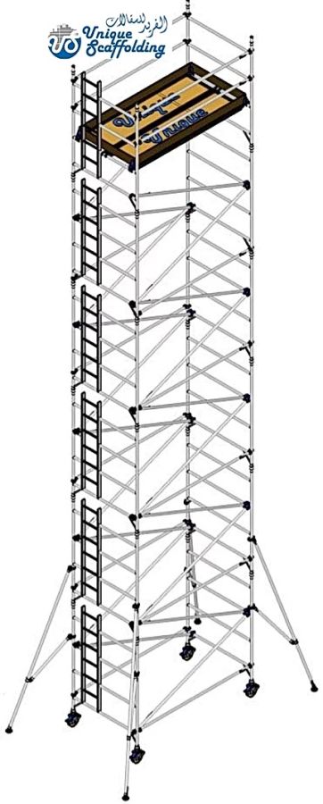 Unique Double Width Scaffolding Tower, USDW-12-30, Aluminium, 12.30 Mtrs, 250 Kg